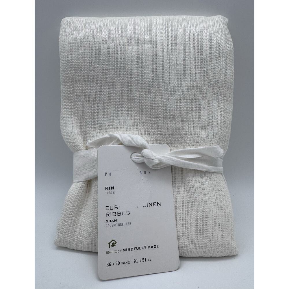 Pottery Barn King Sham White European Linen Ribbed 36"x20" New